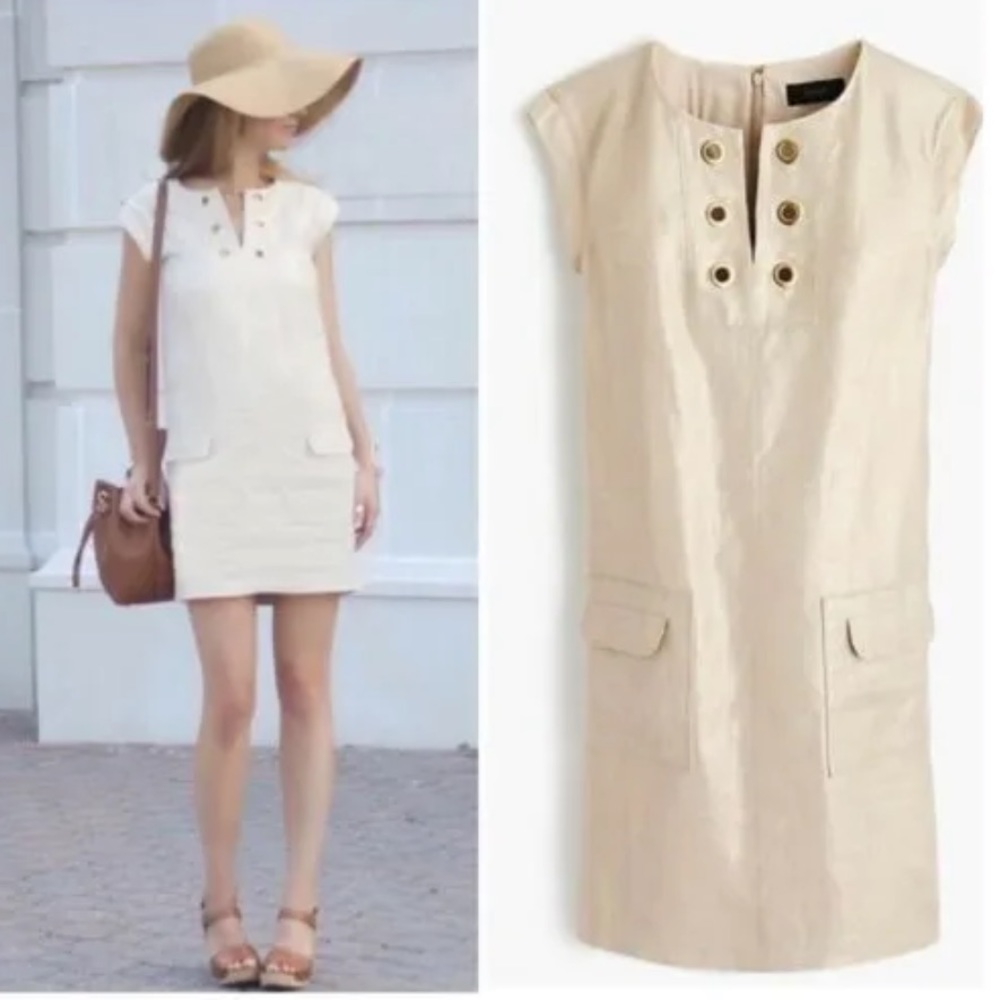 J. Crew Golden Flax Linen Sleeveless Sheath Dress size 00